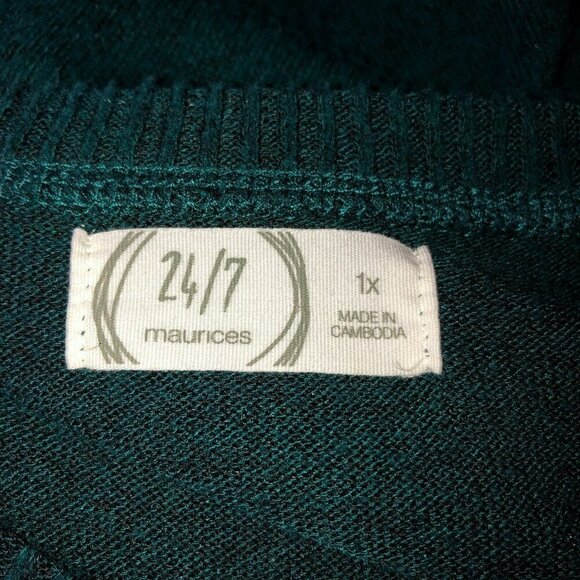 Lot of 2 Maurices 24/7 Womens 1X Green Pink Pullover V Neck Sweaters Tops - Picture 7 of 16